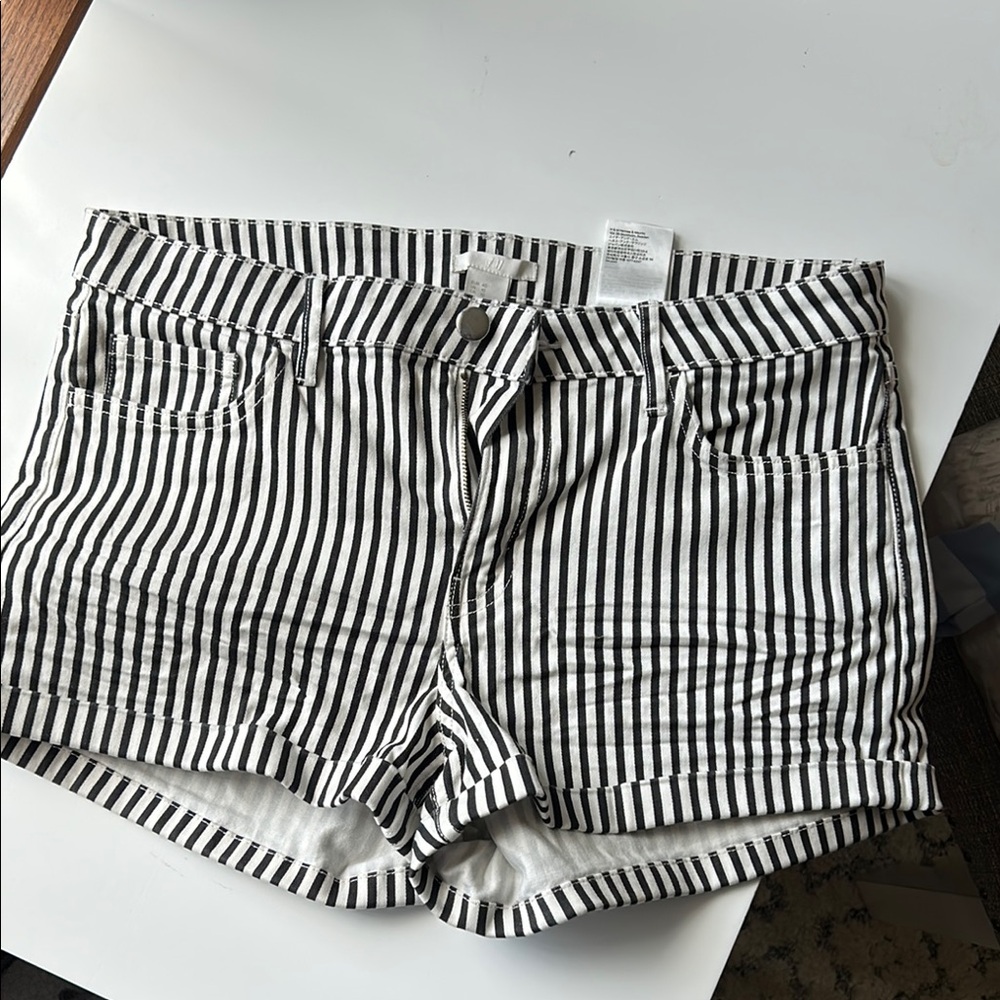H&M Black and White Striped Jean Shorts